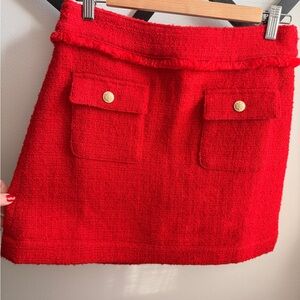 J. Crew Vibrant Red Mini Skirt with Gold Buttons